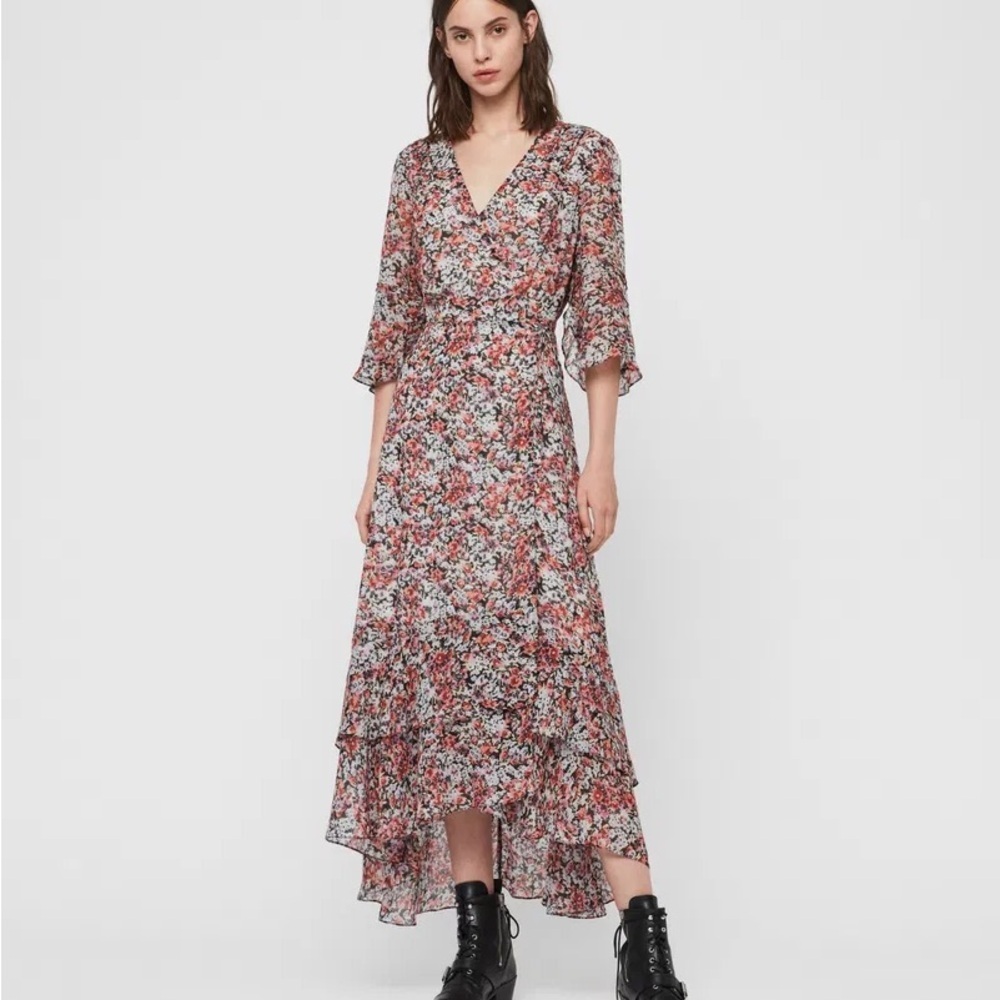 ALLSAINTS Delana Wilde Floral Wrap Midi Dress